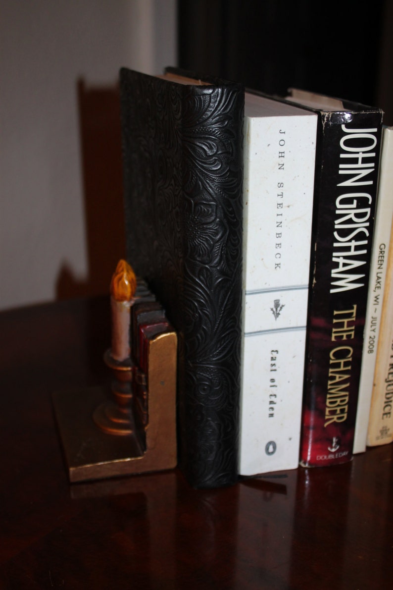 Vintage Bookcase With Candle Bookends Etsy