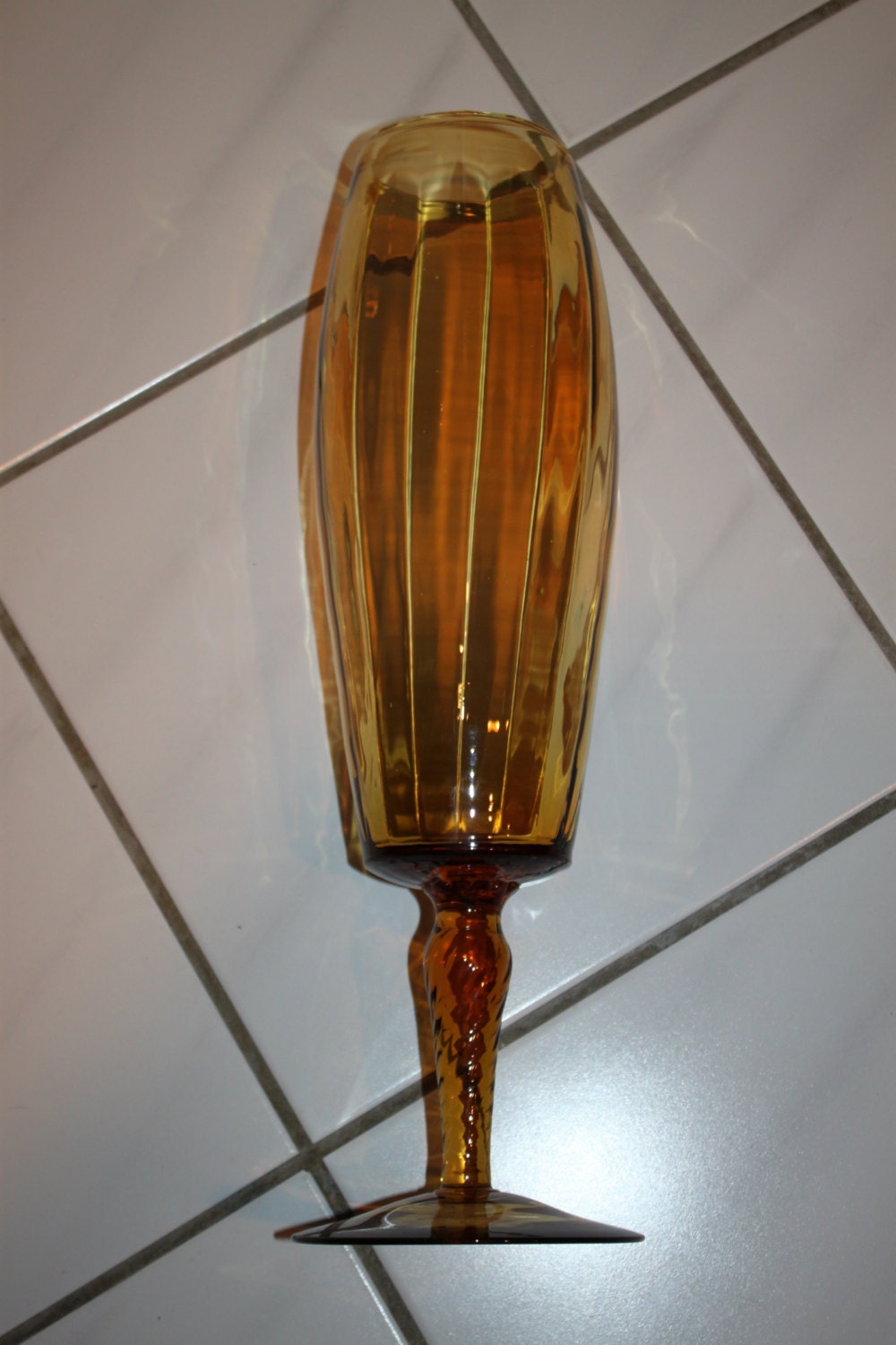 Vintage Extra Large Amber Glass Vase Wine Glass Style Long Etsy