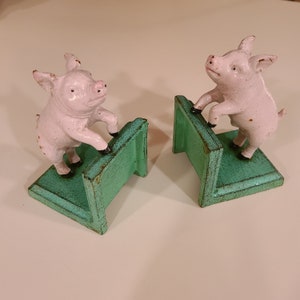 Vintage Cast Iron Little Pink Piggy Bookends image 9