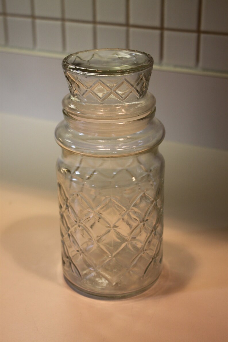 Vintage 1984 Planters Peanuts Jar With Lid Pressed Glass Advertising Mr Peanut Canister Container Jar