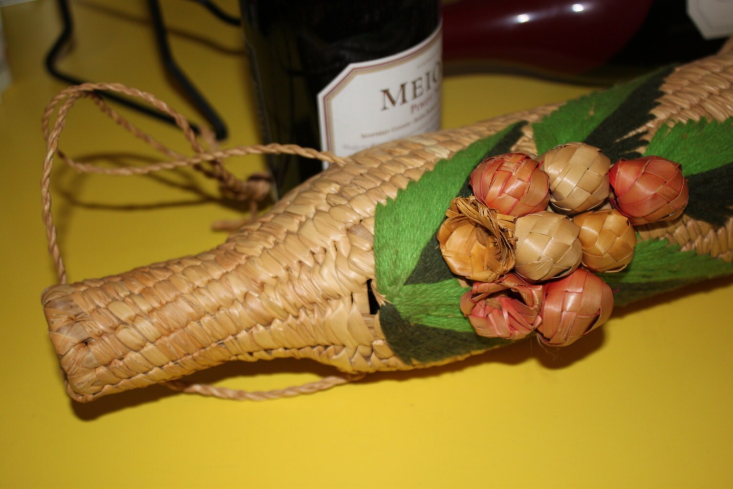 Vintage Hand Crafted Straw Wine Bottle Holder Etsy