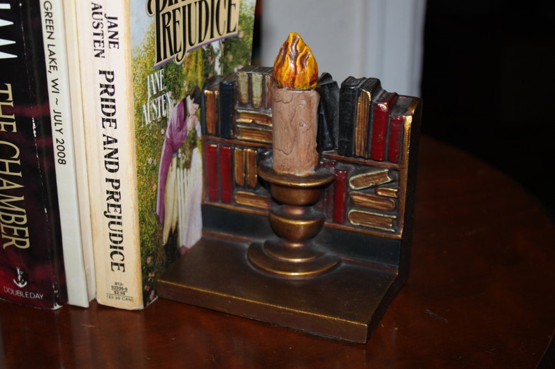 Vintage Bookcase With Candle Bookends Etsy