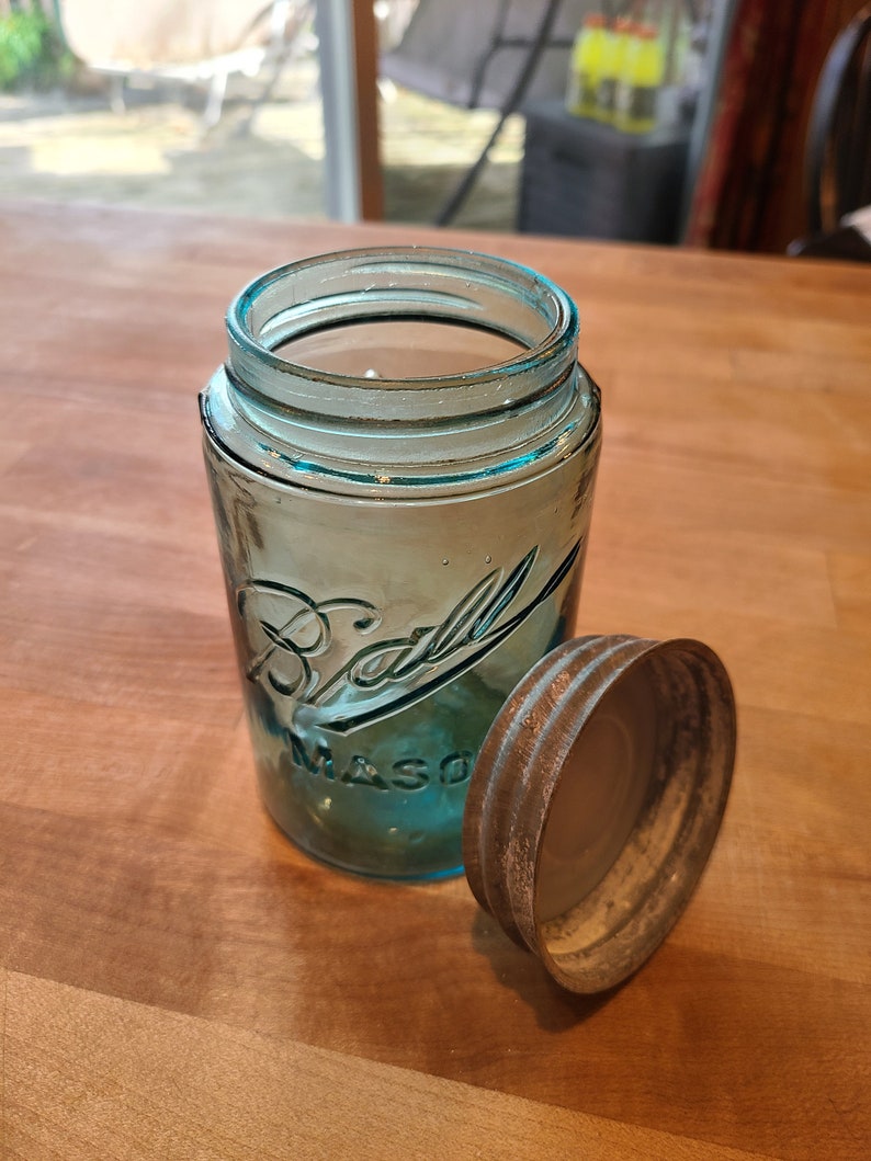 Antique Ball Mason Jar Pint Size Zinc Glass Lid Etsy