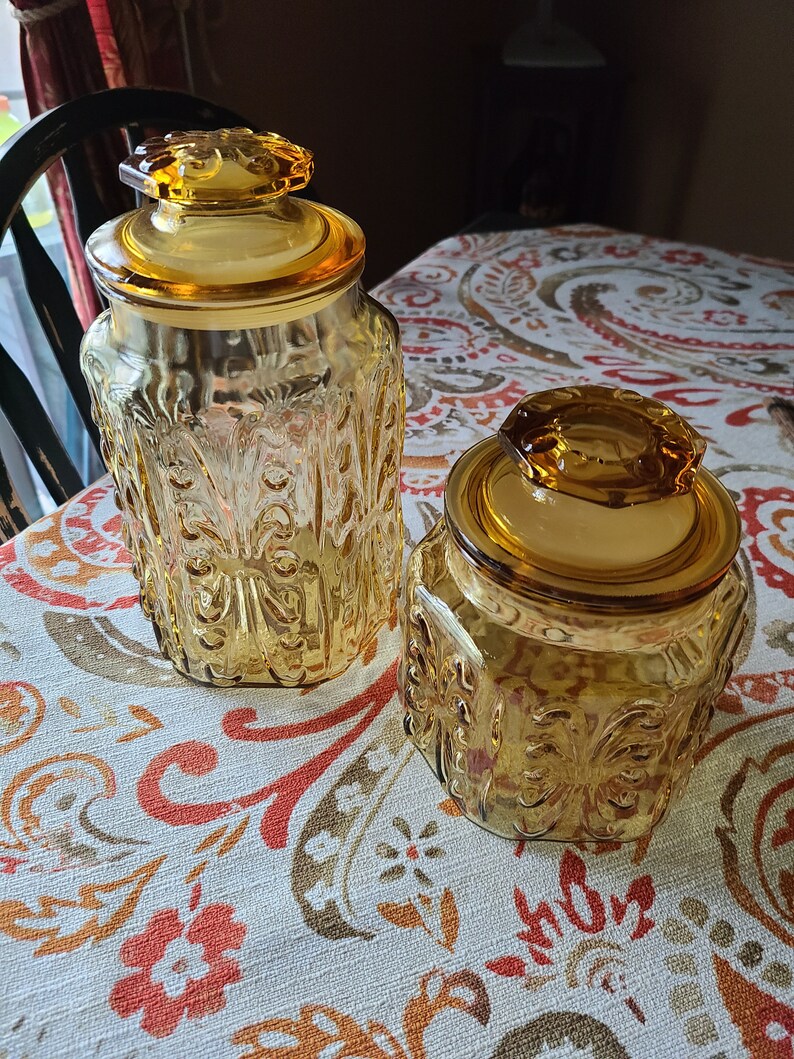 Vintage Beautiful Amber Jars With Airtight Sealed Lid Candy Etsy