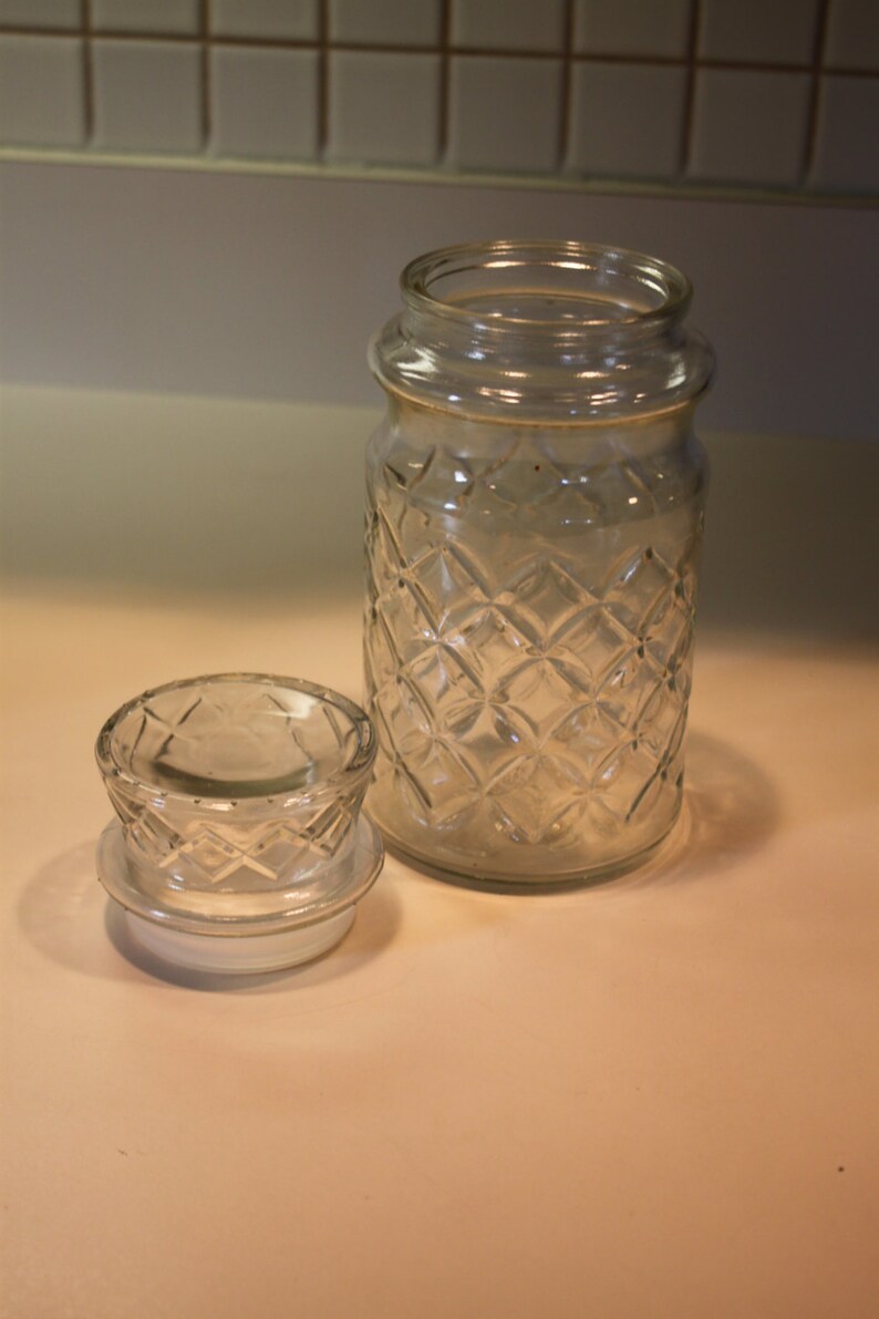 Vintage 1984 Planters Peanuts Jar With Lid Pressed Glass Advertising Mr Peanut Canister Container Jar