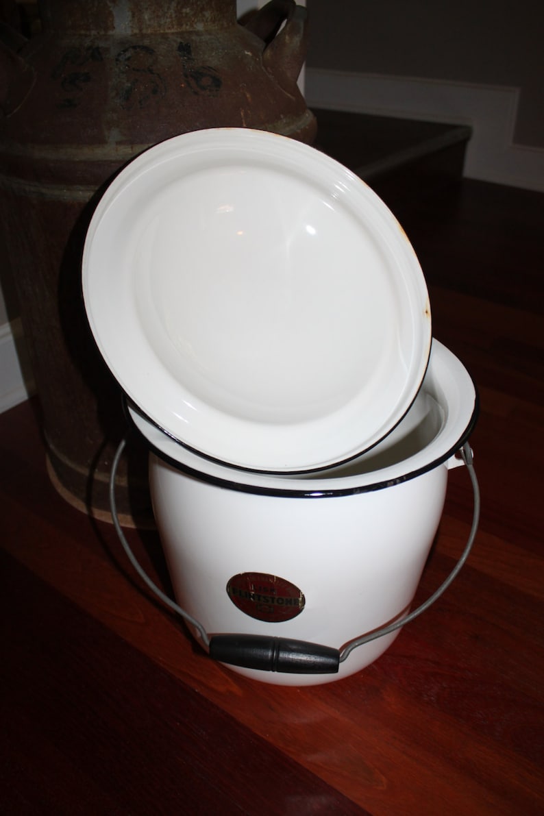 Vintage Covered Slop Bucket Porcelain Enamelware by Lisk Flintstone Etsy