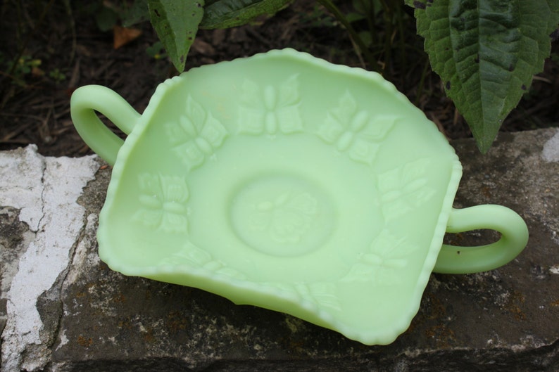 Vintage Fenton Candy Dish in Lime Green Satin Glass With Butterflies Etsy