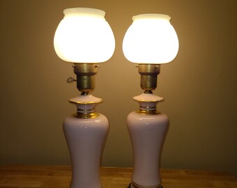 1950's Table Lamps, Ceramic with Pale Pink and Gold