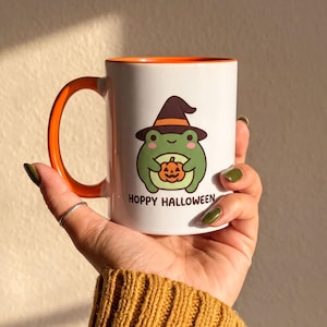 Whimsical Halloween Frog Mug - Pink Accent, Ceramic, Two Sizes