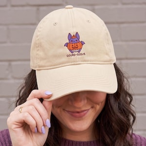 Cappello da papà con ricamo di pipistrello di Halloween, berretto da baseball con zucca carina, cappello a forma di zucca, cappello per la stagione spettrale, cappello in cotone regolabile
