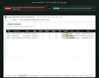 Amazon FBA Product Research Spreadsheet, Profit Calculator & Fee Tracker, Google Sheets Seller Dashboard, Instant Download