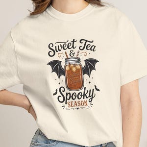 Sweet Tea and Spooky Season Shirt Comfort Colors, Southern Halloween T-Shirt, Fall Mason Jar Tee, Halloween Bat Wings Shirt