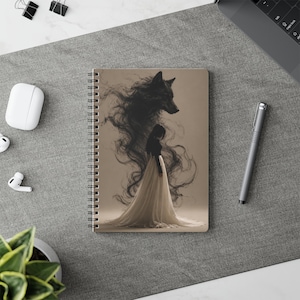 Mystical Wolf Shadow Woman Notebook | Wirobound Softcover A5