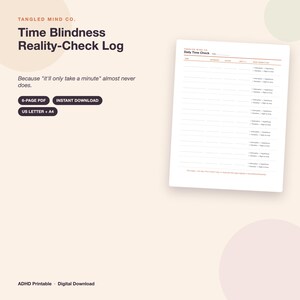 ADHD Time Blindness Tracker | Daily Time Management Log (Instant Download PDF)