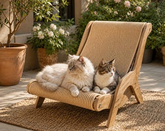Wooden Cat Lounge Chair, Sisal Scratcher Bed, Modern Hammock Sofa