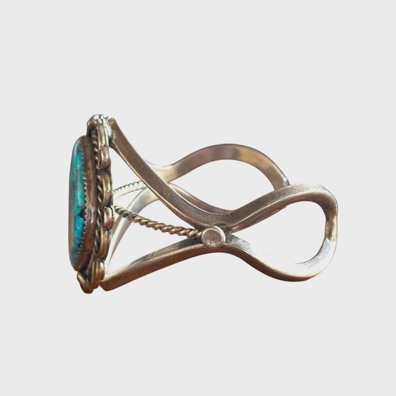 Vintage Navajo Sterling Silver & Turquoise Split Shank Cuff Bracelet View 2