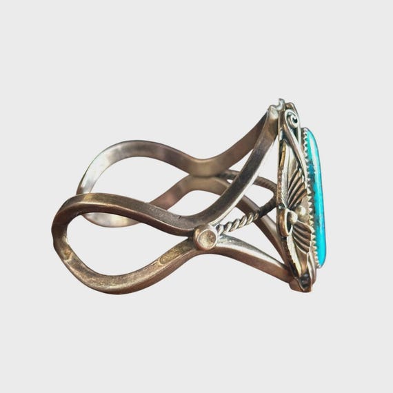 Vintage Navajo Sterling Silver & Turquoise Split Shank Cuff Bracelet View 3