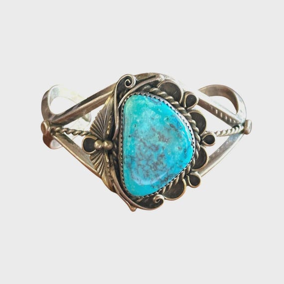 Vintage Navajo Sterling Silver & Turquoise Split Shank Cuff Bracelet