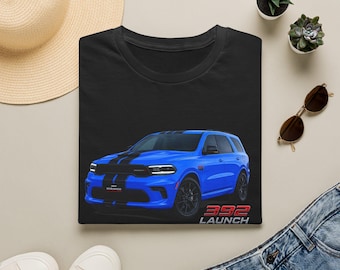 Blauw T-shirt met Dodge SUV-print | 392 Launch performance auto-T-shirt