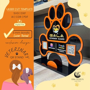 Veterinary QR Stand Laser Cut File | 3mm Acrylic Template | Instant Download | Business Card Holder