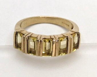 9ct Gold Ring with 5xYellow Citrine Gemstones Size N - Yellow Gold
