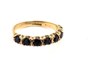 9 ct Gold Ring with Sapphire Half Eternity Ring Size I 1/2 - 9ct Yellow Gold