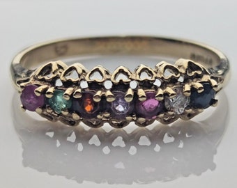 9ct Gold Multi Gemstones Ring, Multi Colour, Size N 1/2 - Handcrafted Fine Jewellery