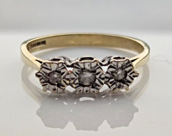 9ct Yellow Gold Ring with Three Natural Gemstones and Sparkling Diamond Accents - UK Ring Size O