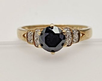 9ct Gold Ring Sapphire and Diamond Gemstone Ring Size N - 9ct Yellow Gold