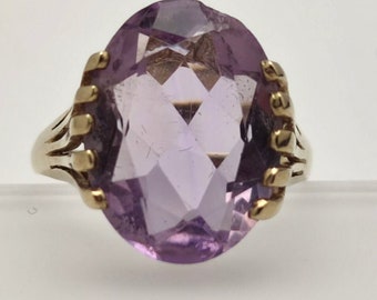 Anello in oro da 9 ct con pietra preziosa viola e ametista, misura inglese dell'anello O - oro bianco da 9 ct