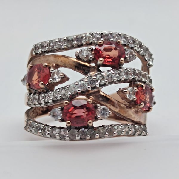 9ct Rose Gold Ring UK Ring Size O Diamond and Red Spinel Natural Gemstones