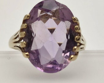 9ct Gold Ring Amethyst Purple Gemstone UK Ring Size O - 9ct White Gold