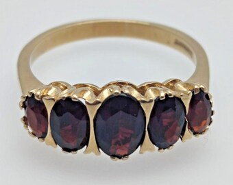 9ct Gold Ring Red Garnet Natural Gemstone Ring Size P - 9ct Yellow Gold