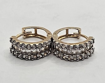 9ct Gold Hoop Earrings Simulated Diamonds - 9ct Yellow Gold