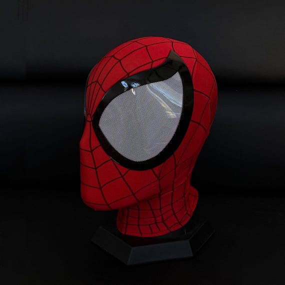 Custom Spider-Man mask with 3D face shell and detachable magnetic lenses.