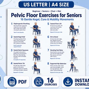 Printable Pelvic Floor Exercises for Seniors Kegel Exercise Chart for Bladder Control & Core Strength Senior Fitness PDF Download