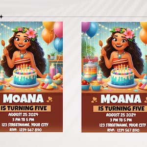 Vaiana födelsedagsinbjudan, tropisk prinsessfestinbjudan, hawaiisk flickas födelsedagsmall, havssommarfest, redigerbar, digital nedladdning