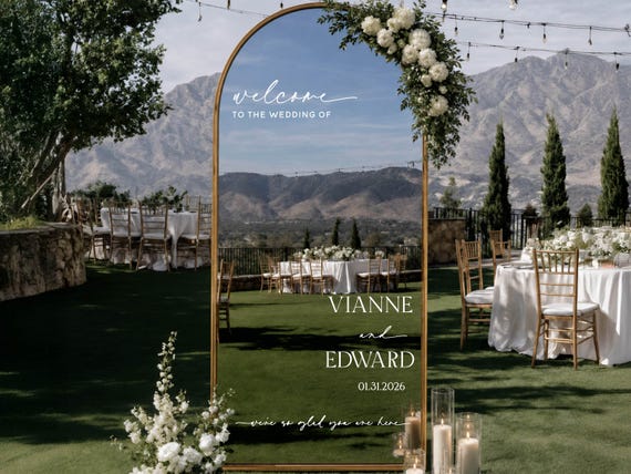 Personalized Wedding Mirror Decal, Custom Vinyl Welcome Sign Sticker, Wedding Reception Decor, Bridal Shower Sign