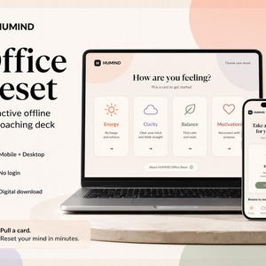 HUMIND Office Reset - Interactive Offline Self-Coaching Deck - Work Stress Relief Cards - Digital Download for Mobile  Desktop