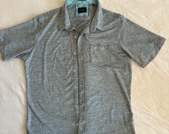 7 Diamonds Men's L Gray Geometric Jacquard Stretch Short Sleeve Button-Up