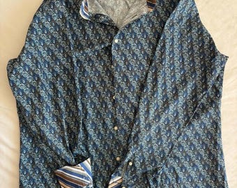 TAILORBYRD Men's L Regular Blue Paisley Woven Cotton Long Sleeve Button-Up