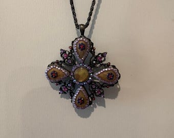 Sorrelli Rare Pendant Retired Victorian Antique Brass Swarovski Collector Item