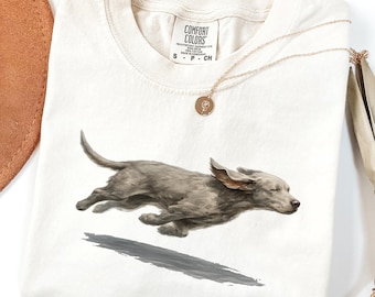 Weimaraner Dog Running Graphic Tee, Retro Comfort Colors Shirt