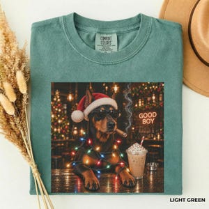 Dobie Christmas Shirt, Iced Coffee Doberman Sweatshirt, Dobie Dog Hoodie, Christmas Apparel for Dog Lover