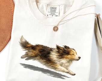 Running Sheltie Dog Shirt, Shetland Sheepdog Lover Gift, Comfort Colors Tee