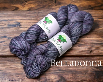 Belladonna | READY TO SHIP | reskeined for easy winding | hand dyed yarn | fingering weight yarn | sock yarn for knitters