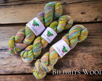 Bilibin's Wood | READY TO SHIP | reskeined for easy winding |  hand dyed yarn | fingering weight yarn | sock yarn for knitters