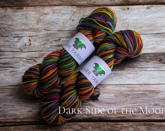 Dark Side of the Moon | READY TO SHIP | reskeined for easy winding | hand dyed yarn | fingering weight yarn| merino-cashmere-nylon