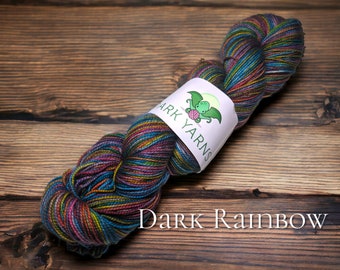Dark Rainbow | READY TO SHIP | reskeined for easy winding | hand dyed yarn | fingering weight yarn | sock yarn for knitters