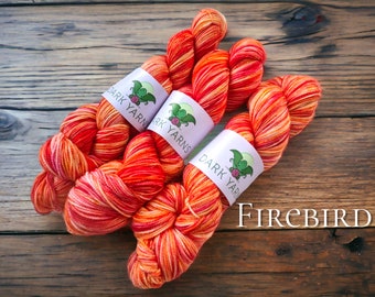 Firebird | READY TO SHIP | reskeined for easy winding | hand dyed yarn | fingering weight yarn | sock yarn for knitters